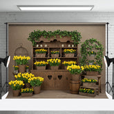 Lofaris Yellow Tulip Sweet Wooden Floral Spring Backdrop